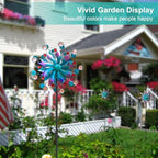 360°Solar Wind Spinner with Lights Blue Metal Garden Outdoor Decor Yard Lawn Art Decor for Patio Kinetic Windmills Unique Gifts for Friends and Family 60.63'' H x 13.38'' Dia - Image 2