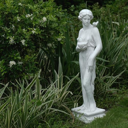 Outdoor Statue with Birdbath Bird Bath Bowl, Nymph Sculpture Goddess of Greek Mythology Roman Style for Patio Yard Lawn Porch Decor, Grey (Nymph) - Image 6