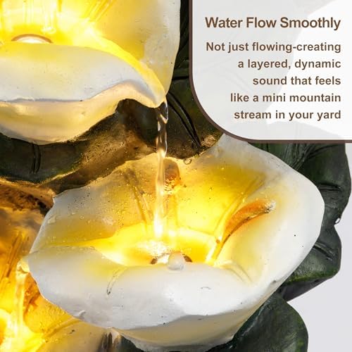 28" Outdoor Water Fountain with Led Lights, 4-Tiered Owl & Calla Lil Water Fountain, Outdoor Garden Waterfall Decor for Garden, Patio, Courtyard - Image 5