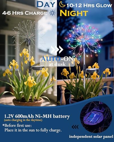 Solar Garden Lights Outdoor Yard Decorations, 4 Pack 150Leds Pathway Light, Fairy Firework Stake Lights for Garden, Patio, Pathway, Flowerbed Multicolor - Image 4