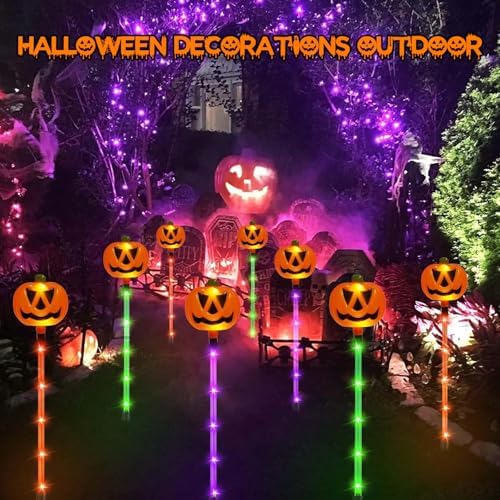 SANJICHA 12 Pack Solar Pumpkin Lights Outdoor Waterproof for Halloween Decorations, Solar Torch Lights with Flickering Flame Larger Size Solar Flame Lights - Image 4