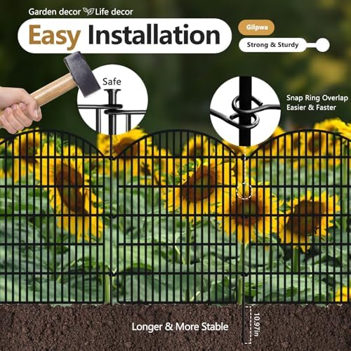 10 Panels Decorative Garden Fence, 40in (H) X 24ft (L) No Dig Dog Fences Outdoor for Yard, Rustproof Tall Metal Fencing Panels, Animal Barrier Suitable for Yards Border, Patio, and Outdoor Use - Image 3