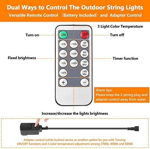 Lakumu 2-Pack 3 Color Dimmable LED Outdoor String Lights with Remotes - Image 5