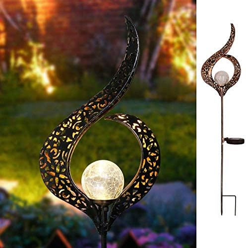 HOMEIMPRO Outdoor Garden Crackle Glass Globe Stake Lights,Waterproof LED Lights for Garden Yard(Moon&Flower&Sun) - Image 3