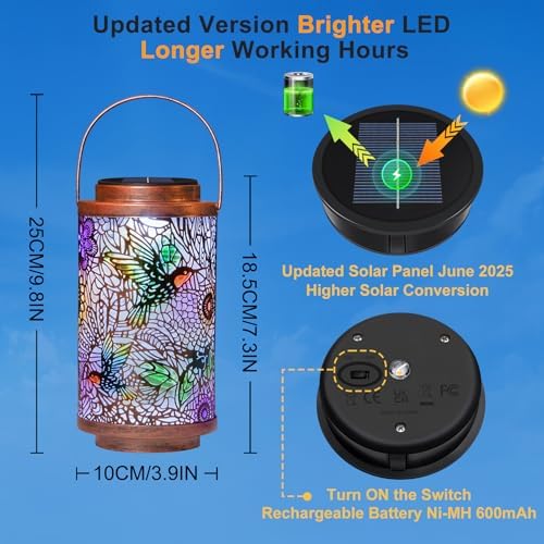 2Pack Solar Lanterns Outdoor Waterproof Hummingbird Garden Gifts for Mom, Multicolor Solar Lights Lantern for Backyard Garden, Pathway, Outside, Mothers' Day Gifts for Women Grandma - Image 4