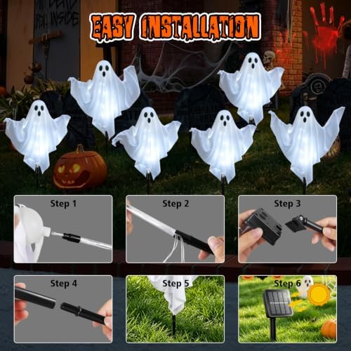6-Pack Solar Ghost Lights for Halloween Decorations Outdoor Cool White - Image 2
