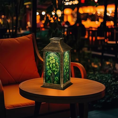 Solar Lantern St Patrick s Day Stained Glass Clover Tree Greenery Intricate Outdoor Waterproof Hanging Solar Light Outside Lights for Patio Yard House Lawn Decor Birthday Gifts for Women Mom - Image 7