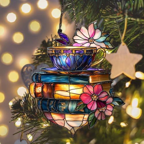 Tea Cup Flowers and Books Acrylic Suncatcher - Image 6