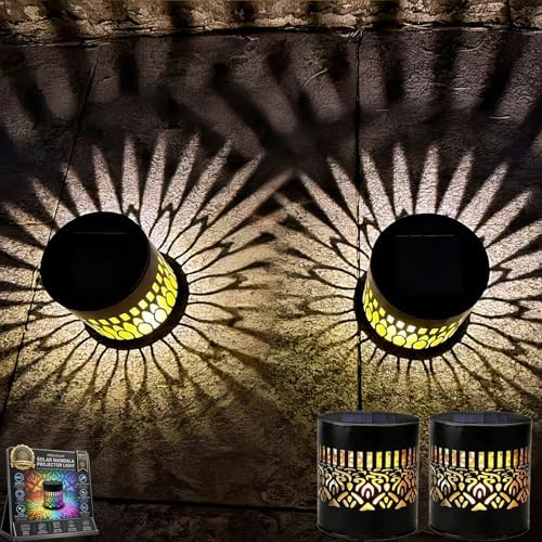 Decorative Solar Mandala Lights Outdoor Waterproof LED Metal Solar Powered Wall Fence Lights for Garden Yard Deck Step Patio Pool Lawn Back Yard Exterior Wall Decorative Lighting(#D,2PCS) by Unknown