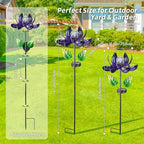 AIINY Solar Purple Metal Flower Wind Spinners, Colorful Spinning Windmill Lotus Yard Art Lights with LED Crystal Ball Decorative Stake Lighting Flower Sculpture - Image 2