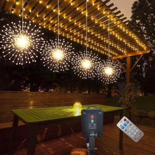4 Pack 800 LED Solar Starburst Sphere Lights,Firework Light Remote Control by PXBNIUYA
