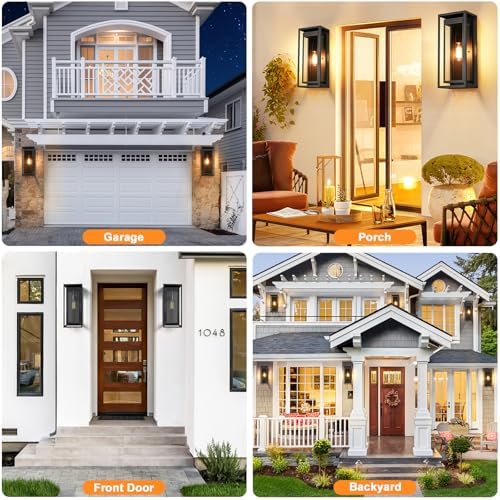 19 Inch Outdoor Wall Light Fixtures, 2 Pack Porch Lights- Black - Image 2