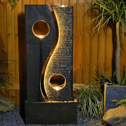 Tankana 47 inches Water Fountain Outdoor Garden - Waterfall Indoor Modern Large Freestanding Water Feature Fountains Faux Rust Finish with LED Lights for Patio Yard Pool Home Decor - Image 6