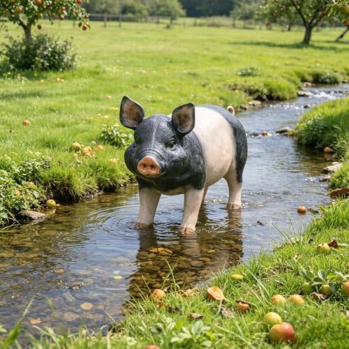 26'' Farm Pig Figurine Garden Statue Realistic Resin Weather Pink Black - Image 6