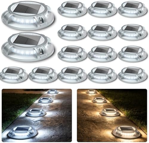 SIEDiNLAR Solar Driveway Lights Outdoor 4 Modes, 40 LEDs 16 Pack White/Warm by Siedinlar