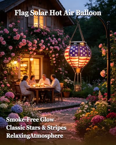 Hot Air Balloon Solar Lantern, American Flag Glass Solar Light Garden Decor - Image 2