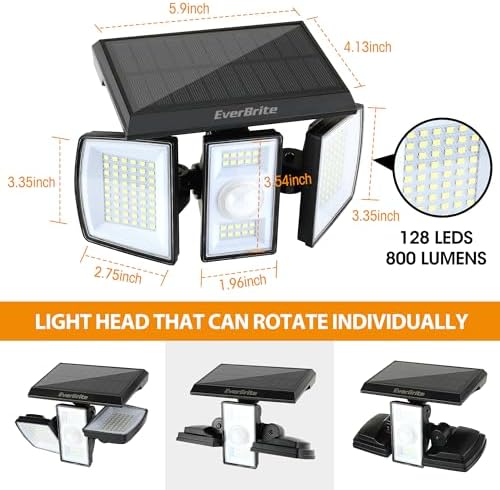 EverBrite 2PK Solar Motion Sensor Lights, 3 Heads, IP65 Waterproof Outdoor - Image 2