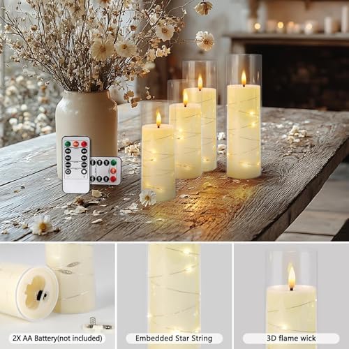 24 Pack Acrylic Flameless Candles,with Embedded Star String, Battery Operated Candles Flickering LED Pillar Candles with Remote Control and Timer, Ideal for Indoor/Outdoor Decor,Wedding,BBQ and Gift. - Image 5