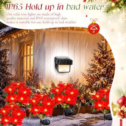8 Packs Solar Christmas Flower Lights 27.56'' Garden Decor - Image 4