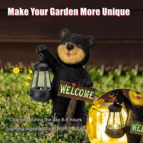 Juegoal Garden Bear Statue with Solar LED Lantern, Luminous Welcome Sign, Gifts for Mom Yard Art, Whimsical Figurine Large Sculpture Lighted Outdoor Mother's Day Spring Decorations for Lawn, Porch - Image 4