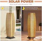 Solar Yard 2-Piece Outdoor Floor Lamp Solar Lantern, Water-Resistant Wicker Boho Patio Light with 50&100 Lumens Dual Brightness for Garden Porch Deck Decor, Large Diamond Natural - Image 2