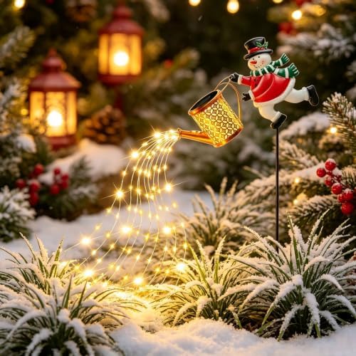 Solar Snowman Garden Stake Light, Waterproof Watering Can Lamp - Image 2
