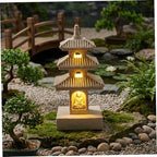 Pagoda Garden Statue, 10 Inch Weatherproof Solar Garden Decor, LED Light Zen Japanese Lantern for Backyard Balcony Patio Lawn Yard, Khaki, Pagoda Statue, Décor by Unknown