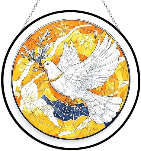 9.84 Inch Dove with Olive Branch Stained Glass Window Hanging Stained Glass Suncatcher for Women Window Decor Perfect Home Decor by Unknown
