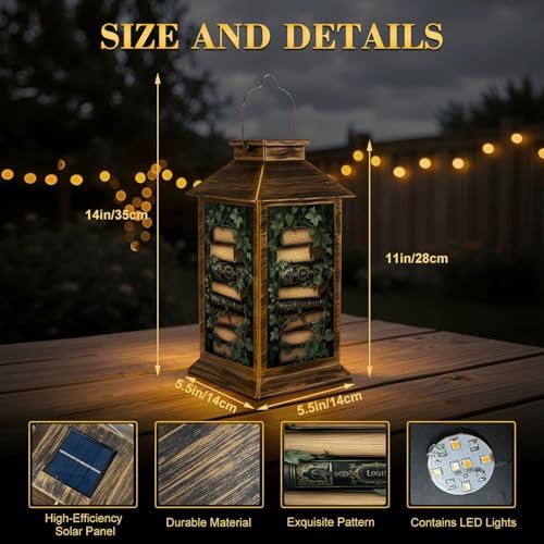 Solar Lantern Outdoor Garden Hanging Lantern Vintage Stack Books Ivy Vines Dark Waterproof Solar Powered Lighting Outside Table Lamp for Patio Deck Yard Camping - Image 2