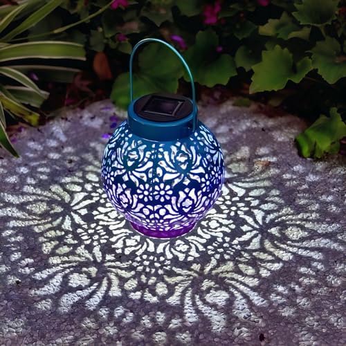 2 Pack Solar Hanging Lanterns, Metal Decorative Lamp, Royal Purple by ExcMark