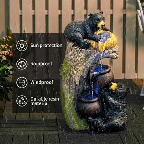 Bear Water Fountain Outdoor with LED Lights, 23.6" Tall Cascading Water Feature for Patio, Lawn, Backyard & Garden, Natural Stone Look Resin Outdoor Water Fountain Decor (Bear 23.6" H) - Image 4