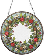 Floral Wreath with Pinecones and Berries Stained Glass Suncatcher 9.8 Inch by Unknown
