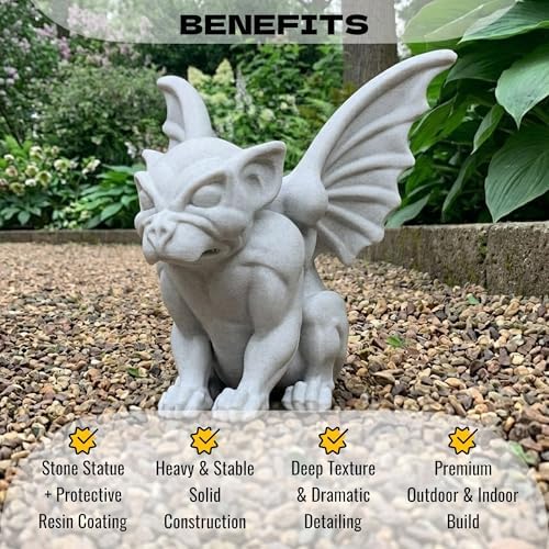 OLOMA Winged Gargoyle Garden Statue Gothic Mythical Creature Stone Sculpture Handmade Cement Fantasy Ornament Outdoor Yard Decor Medieval Gothic Decor Patio Lawn Porch Accent - Image 2