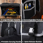 Tool Organizer Bag | 1 Large Pocket Storage Pouch & 2 Side Pockets & Canvas Handle, Heavy Duty 16oz Waxed Canvas Tote Bag, Reusable Tool Carrier for Hand Tools - 11.5"L x 6"W x 7.5"H - Black - Image 4