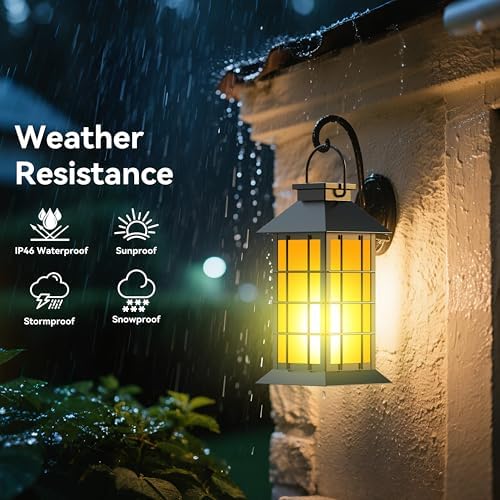 2 Pack 13" Black Solar Lantern with Flickering Flame Candle | Outdoor Waterproof Hanging Solar Lanterns, Metal & Glass Lights for Garden Decoration, Rustic Gifts for Mom - Image 2