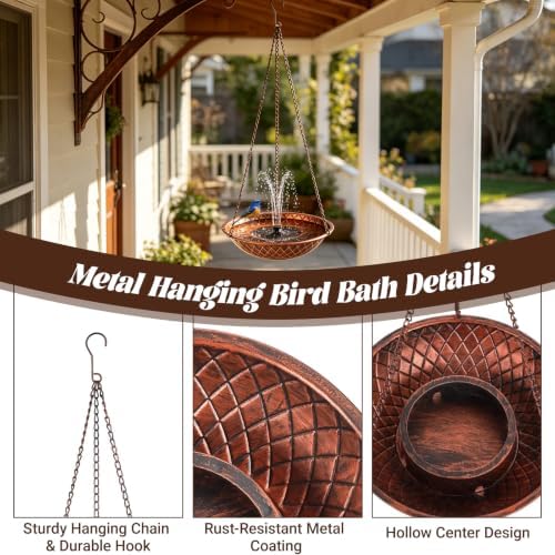 Hanging Bird Bath for Outdoor, 13" Solar Powered Bird Bath - Image 4