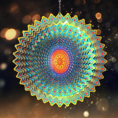 3D Kinetic Wind Spinner 12 Inch Mandala Hanging Metal Wind Spinner for Yard Patio Garden Outdoor Decor(Mandala Hibiscus) - Image 7