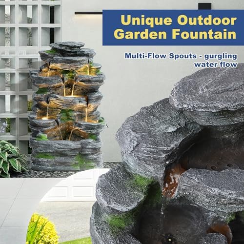 24" H Stacked Rock Outdoor Water Fountain,7-Tier Cascading Waterfall - Image 5