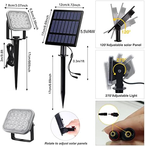 Solar Spot Lights Outdoor, 20 LED IP65 Waterproof Landscape Lighting, Dusk-to-Dawn 3000K Warm White Solar Outdoor Lights for Yard Garden Driveway Porch Walkway, 2-in-1 - Image 5