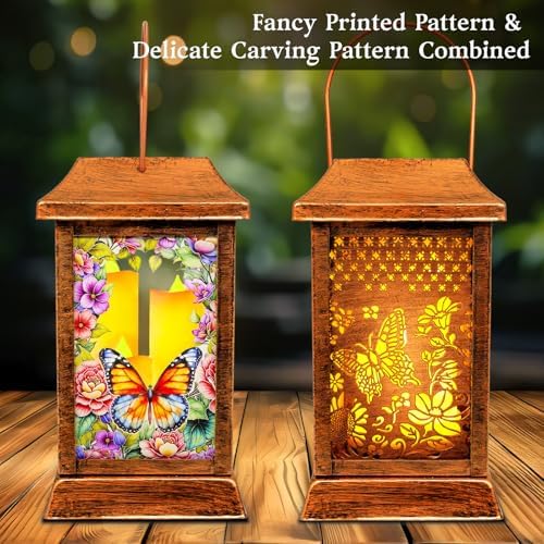 2 Pack Butterfly Solar Lanterns Outdoor Waterproof, Metal & Glass Hanging Lights Garden Decor, Birthday Gifts for Women Mom Grandma Mothers Day, Decorative Lights for Outside Yard Patio Backyard - Image 2