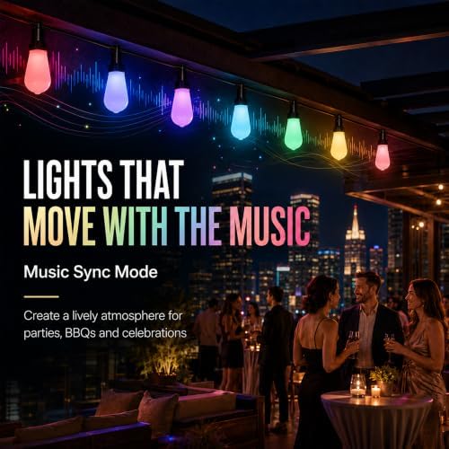 50FT Outdoor String Lights, IP65 Color Changing Patio Lights, App Remote - Image 4