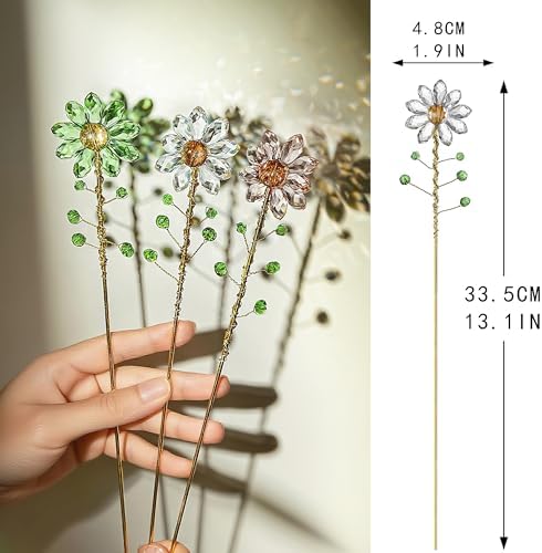 H&D HYALINE & DORA 3 Pcs Crystal Sunflower Suncatchers with 13'' Gold Trellis Metal Plant Stake and 7 Pcs Mini Glass Tulip Flower Hand Blown Glass Artificial Flowers with Clear Vase - Image 2