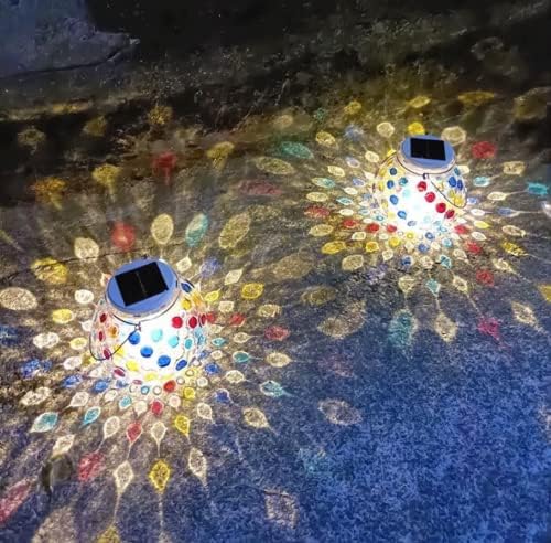 yuans Solar Table Light, Solar Mosaic Lights Color Changing Solar Glass Ball Garden Lights Waterproof Solar Night Lights Table Lamps (White Light, 2 Pack) - Image 5