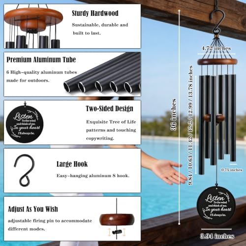 36 Inch Memorial Wind Chimes for Loss of Loved One - Deep Tone, Durable Metal Sympathy Wind Chimes for Outside, Outdoor Decor, Garden Patio Porch Yard Home, Meaningful Gift for Mom Women Housewarming - Image 3