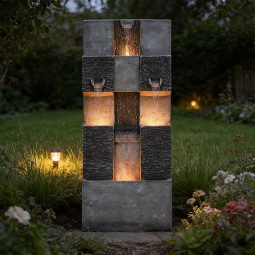 Sunlinua 48" Modern Grid Outdoor Water Fountain with Led Light - Image 6