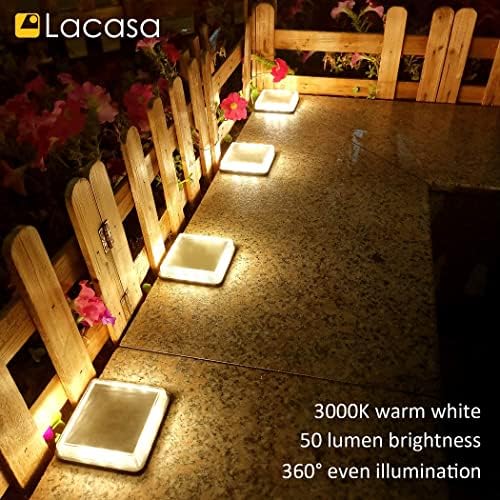 Lacasa Solar Deck Lights, 4 Pack Warm White Outdoor In-Ground Driveway Walkway Dock, IP68 Waterproof Solar Powered Stair Step Pathway Fence Auto On/Off LED for Garden Yard Patio - Image 6