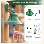 Sratte Green Iron Hanging Outdoor Dinner Bell, 6.3" Diameter Outdoor and Indoor Bell for Home with Rope and Mounting Hardware, Suitable for Courtyard Games School Garden Entry or Church Reception Wall - Image 5