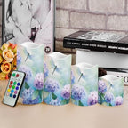 Hydrangea Dragonfly Flameless Candles with Remote Timer Battery Operated Fake Candles Color Changing Electric Pillar LED Candles Bulk Set of 4 - Image 4