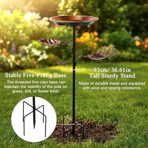 Freestanding Metal Bird Bath, Stake with 30cm Bowl, Feeders for Flower Beds and Outdoor Areas(Copper Color) - Image 4