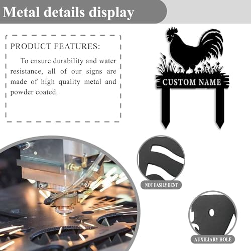 Iron Rooster Garden Stake,Personalized Name Plaque Sign,Chicken Coop Sign,Custom Metal Yard Art for Outdoor Decor, Rustproof Lawn Ornament, Farmhouse Insert Sign for Garden & Patio - Image 2